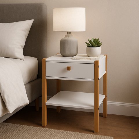 Mesa de Cabeceira 1 Gaveta Madeira Maciça Flórida Branco