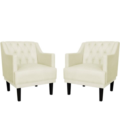 Kit 2 Poltronas Decorativa Alice Couro Bege Pés Madeira Mz Decor