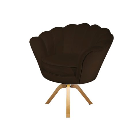 Poltrona Decorativa Pétala Base Giratória Madeira Couro Marrom Ms Decor
