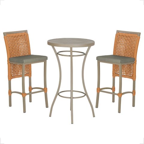 Mesa Bistrô e 2 Banquetas Roma Fendi Corda Náutica Estofado 8 Trama Original