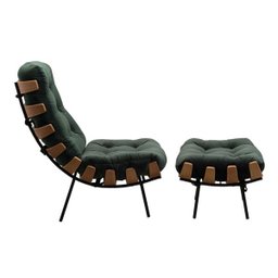Poltrona Costela com Encosto Alto com Puff - Veludo Verde - 2