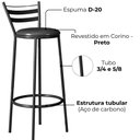 Ver imagem 4 de Kit 2 Banquetas Alta New Dubai Base Tubular 94x36 Cm Preto Assento Preto Artef
