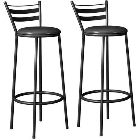 Kit 2 Banquetas Alta New Dubai Base Tubular 94x36 Cm Preto Assento Preto Artef