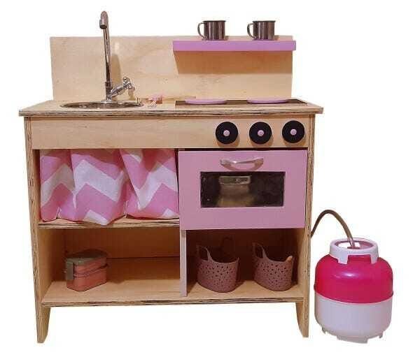 Cozinha Infantil de madeira com geladeira - Oque é Oque é? - Mundo Rosa - 5