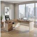 Ver imagem 7 de Mesa Escritório em L c/ Gavetão na Auxiliar 1,70x1,60m  (Tampo 40mm)  Nogal Sevilha / Champanhe