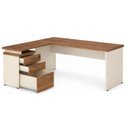 Ver mais imagens de Mesa Escritório em L c/ Gavetão na Auxiliar 1,70x1,60m  (Tampo 40mm)  Nogal Sevilha / Champanhe