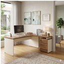 Ver imagem 1 de Mesa Escritório em L c/ Gavetão na Auxiliar 1,70x1,60m  (Tampo 40mm)  Nogal Sevilha / Champanhe