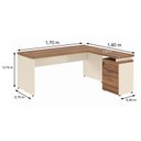 Ver imagem 5 de Mesa Escritório em L c/ Gavetão na Auxiliar 1,70x1,60m  (Tampo 40mm)  Nogal Sevilha / Champanhe