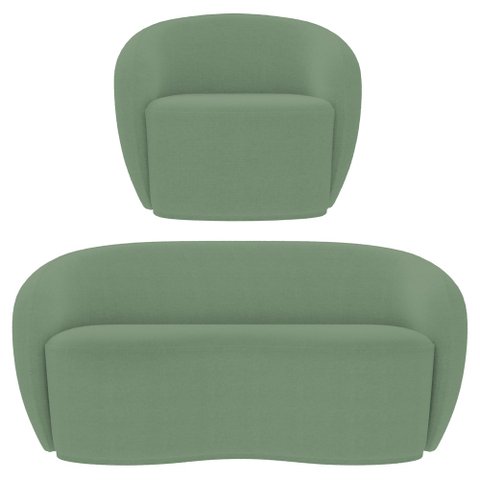 Sofá 2 Lugares Living 160cm e 1 Poltrona Giratória Garbin K04 Bouclê Verde - Mpozenato