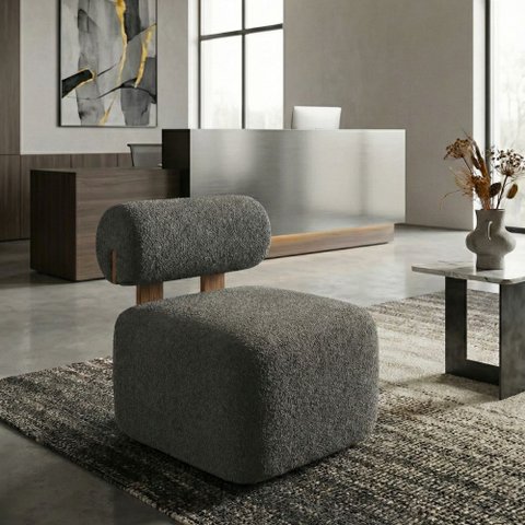 Poltrona Decorativa Livi Sala Estar Boucle Cinza Escuro - Montanaris Decor