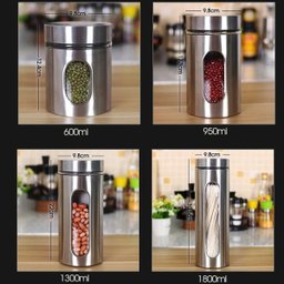 Jogo de Porta Mantimentos Inox e Vidro 4 Potes Organizador - 9
