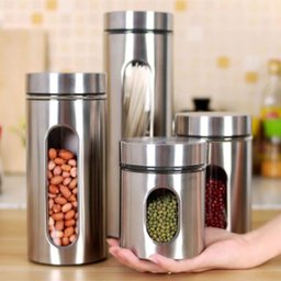 Jogo de Porta Mantimentos Inox e Vidro 4 Potes Organizador - 10
