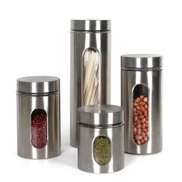 Jogo de Porta Mantimentos Inox e Vidro 4 Potes Organizador - 1
