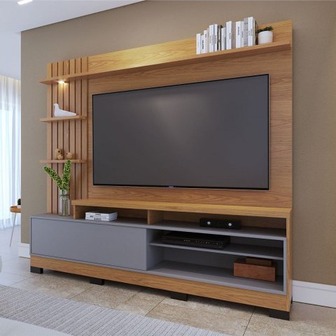 Estante para Tv até 65 Polegadas Maceió 1 Porta com Led Ripado Freijo/cinza Fosco - Colibri
