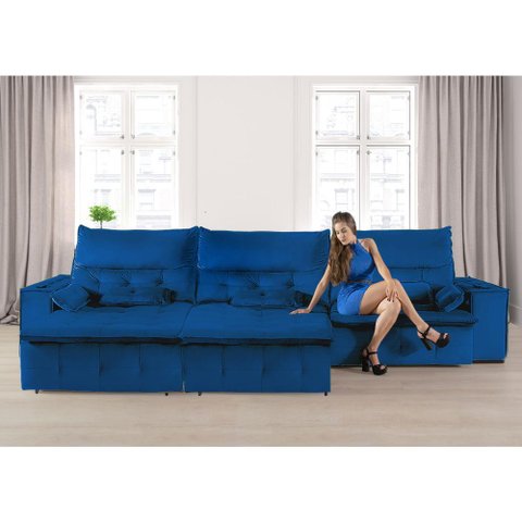 Sofá Fusion 3.60m Elétrico com Usb e Vibro Massagem - Azul