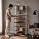 Ver imagem 3 de Estante Multiuso Organizador Livreiro Estilo Industrial 180x80 Branco Imbuia