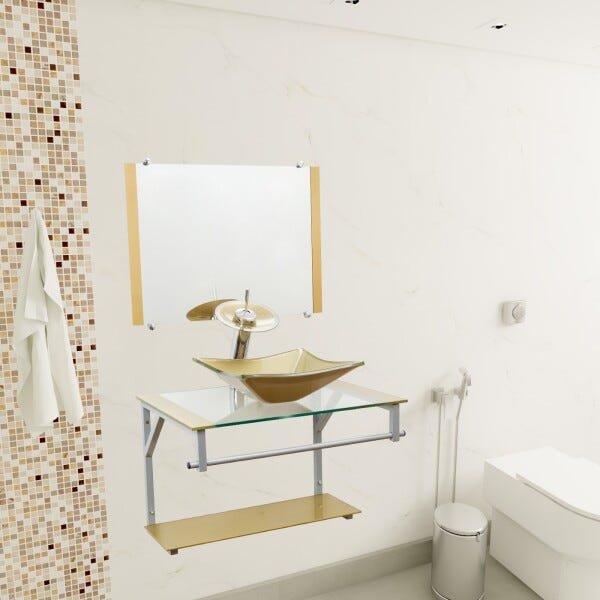 Gabinete para Banheiro De Vidro Dubai 60 Cm - Dourado - 2