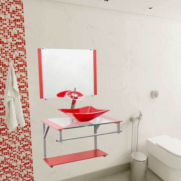 Gabinete para Banheiro De Vidro Dubai 60 Cm - Vermelho - 2