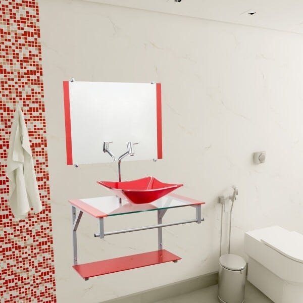 Gabinete para Banheiro De Vidro Dubai 60 Cm - Vermelho - 1