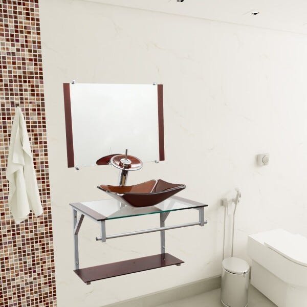 Gabinete Para Banheiro De Vidro Paris 60 Cm - Marrom - 2