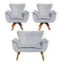 Ver imagem 1 de Kit Namoradeira e 2 Poltronas Base Giratória Madeira Opla Suede Cinza - Ibiza