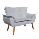 Ver imagem 3 de Kit Namoradeira e 2 Poltronas Base Giratória Madeira Opla Suede Cinza - Ibiza