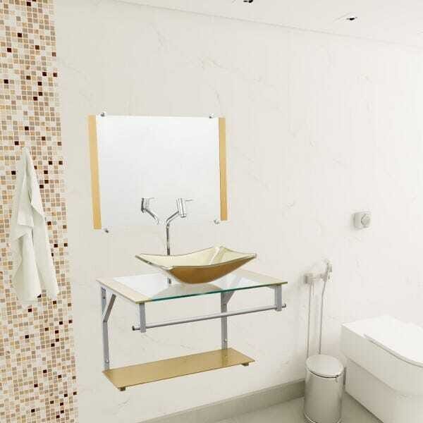 Gabinete Para Banheiro De Vidro Paris 60 Cm - Dourado