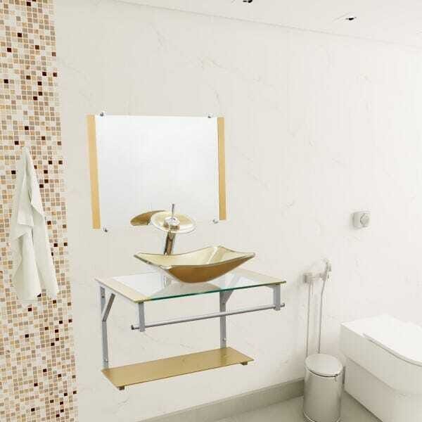 Gabinete Para Banheiro De Vidro Paris 60 Cm - Dourado - 2
