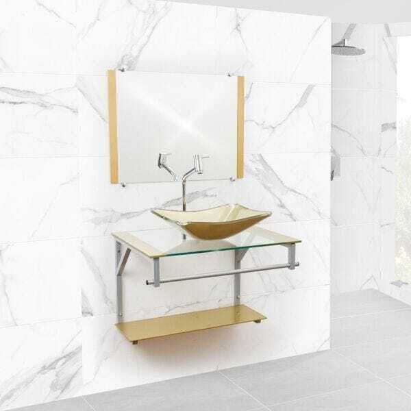 Gabinete Para Banheiro De Vidro Paris 60 Cm - Dourado - 3