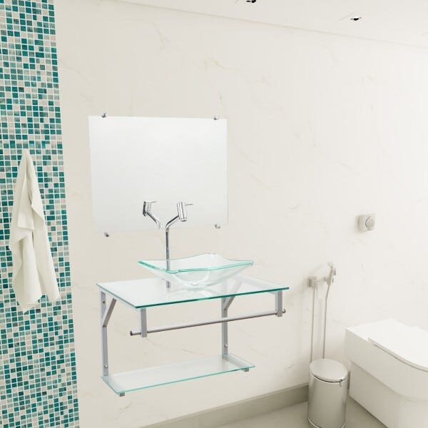 Gabinete Para Banheiro De Vidro Paris 60 Cm - Verde claro - 1