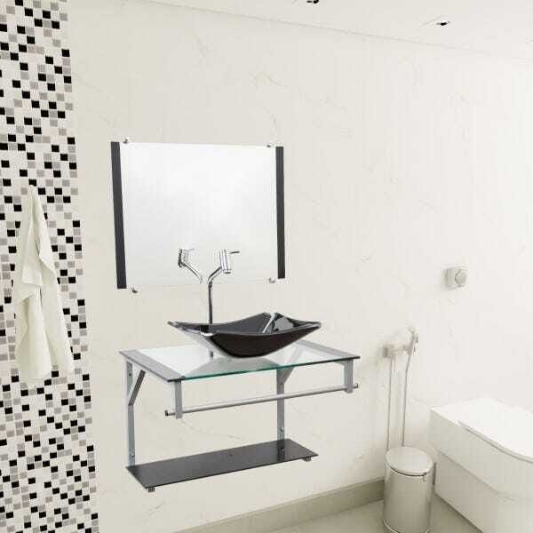 Gabinete Para Banheiro De Vidro Paris 60 Cm - Preto - 1
