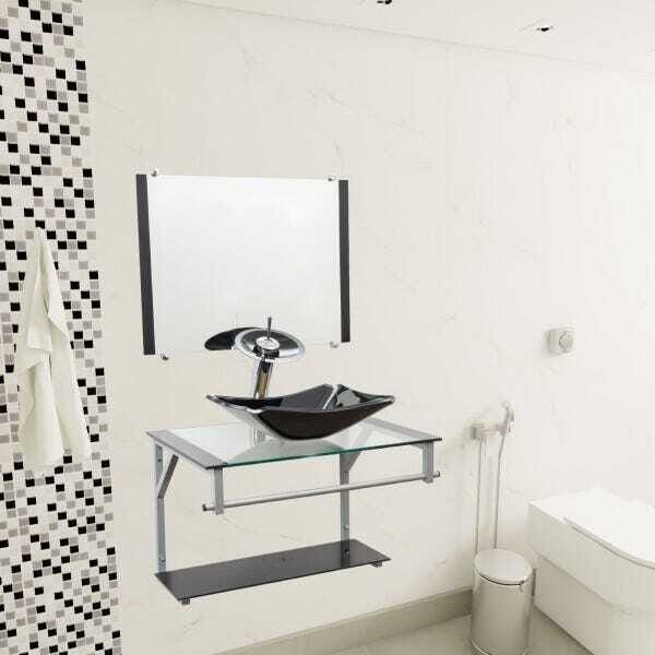 Gabinete Para Banheiro De Vidro Paris 60 Cm - Preto - 2