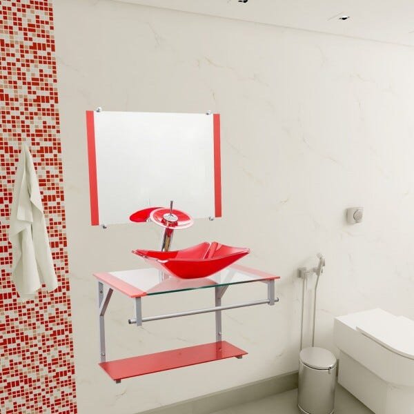 Gabinete Para Banheiro De Vidro Paris 60 Cm - Vermelho - 2