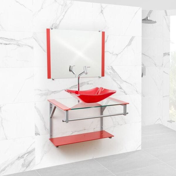 Gabinete Para Banheiro De Vidro Paris 60 Cm - Vermelho - 3