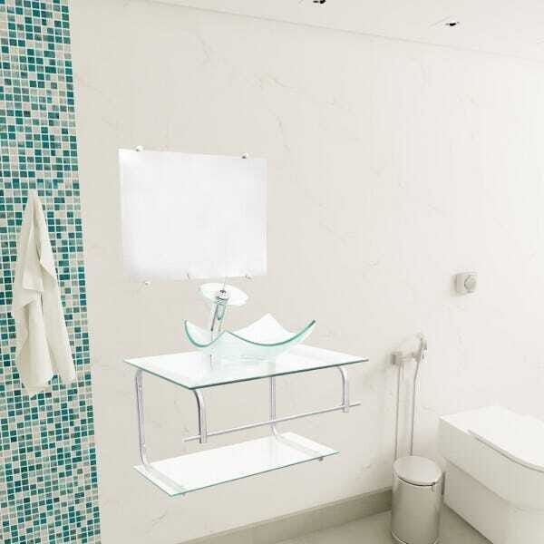 Gabinete Para Banheiro De Vidro Itália 60 Cm - Verde claro - 1