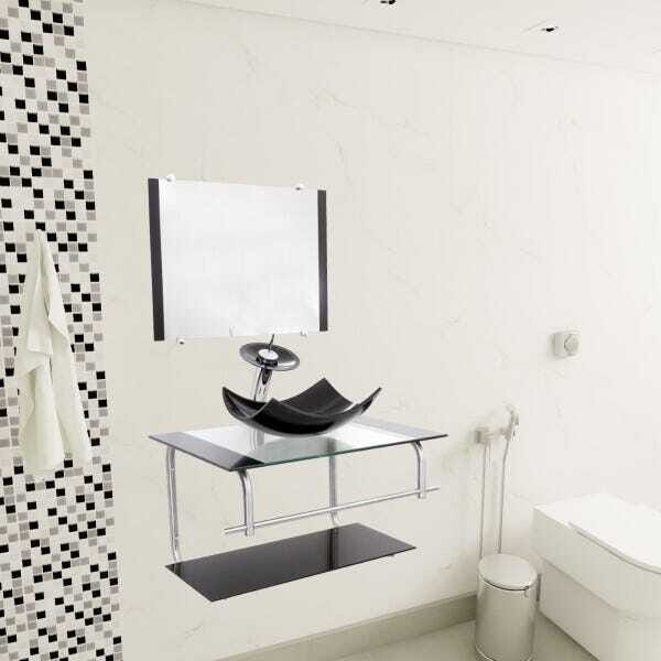 Gabinete para Banheiro de Vidro Itália 60cm - Preto - 1