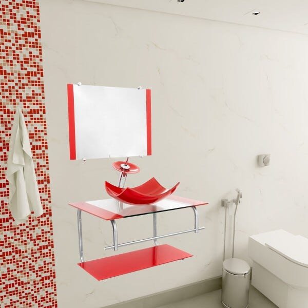 Gabinete para Banheiro de Vidro Itália 60cm - Vermelho - 1