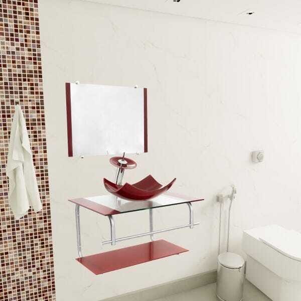 Gabinete Para Banheiro De Vidro Itália 60 Cm - Vermelho escuro - 1