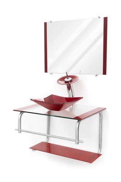 Gabinete para Banheiro de Vidro Reto 60cm - Cores - Dubai Vinho - 2