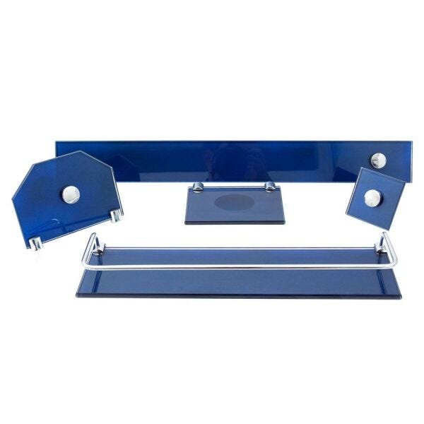 Kit Banheiro e Acessórios Em Vidro 8 Mm - Azul Marine Reto - 2