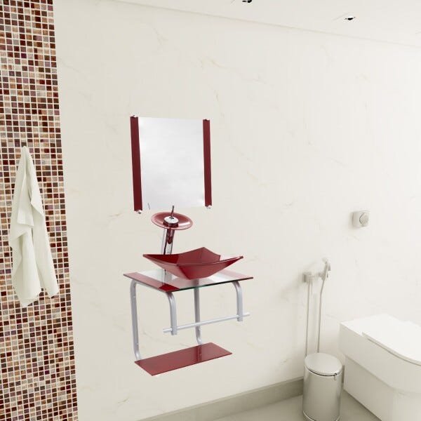 Gabinete Para Banheiro De Vidro Roma 40 Cm - Vermelho escuro - 1
