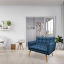 Ver imagem 3 de Kit 2 Poltronas e Namoradeira 2 Lugares Olivia Suede Pés Palito Castanho - Pallazio - Azul Marinho