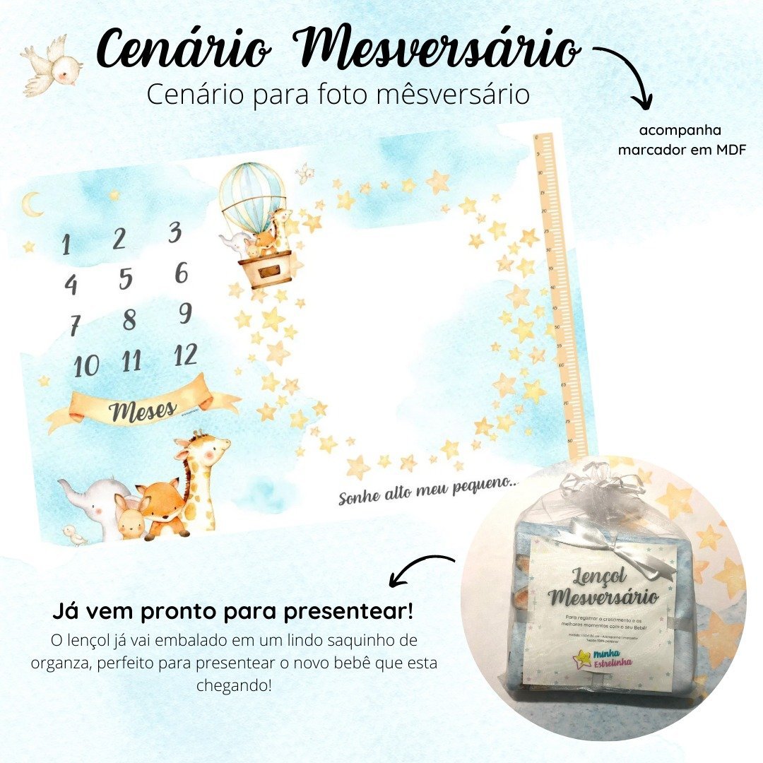 Lençol Cenário para Foto Mêsversário Animais Minhaestrelinha Minha Estrelinha Lençol Mesversario, Ce - 7