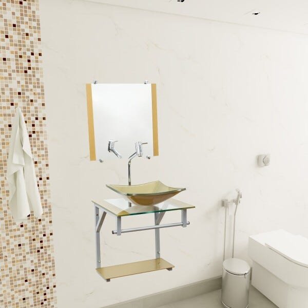 Gabinete Para Banheiro De Vidro Roma 40 Cm - Dourado