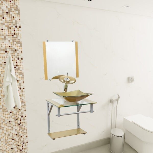 Gabinete Para Banheiro De Vidro Roma 40 Cm - Dourado - 2