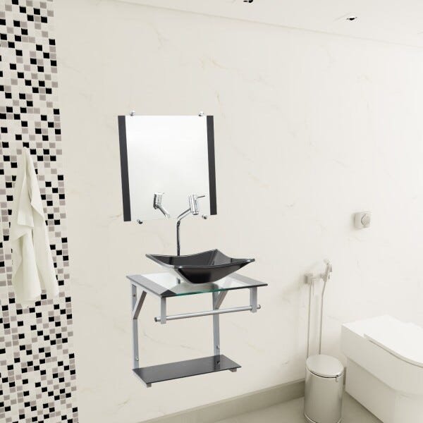 Gabinete Para Banheiro De Vidro Roma 40 Cm - Preto