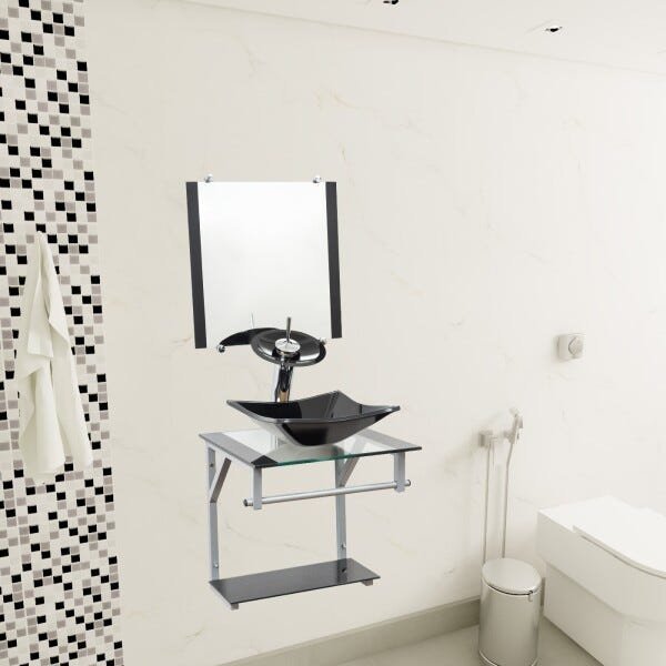 Gabinete Para Banheiro De Vidro Roma 40 Cm - Preto - 2