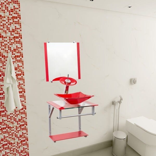Gabinete Para Banheiro De Vidro Roma 40 Cm - Vermelho - 2