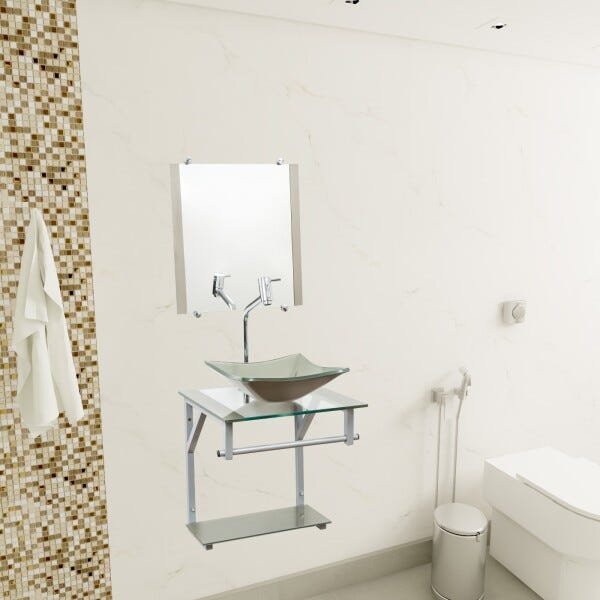 Gabinete Para Banheiro De Vidro Roma 40 Cm - Creme - 1