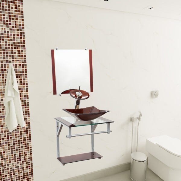 Gabinete Para Banheiro De Vidro Roma 40 Cm - Marrom - 2